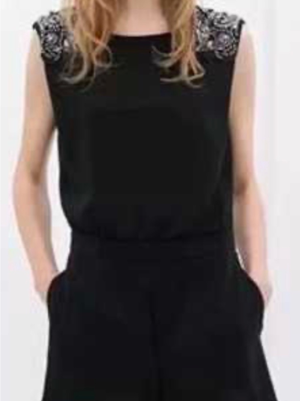 Zara Black Embellished Shoulder Sleeveless Jumpsuit